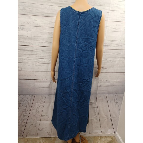 Blue Denim Jean Jumper Cottagecore Embroidery Buttons Modest Dress Size M.  - Picture 6 of 12